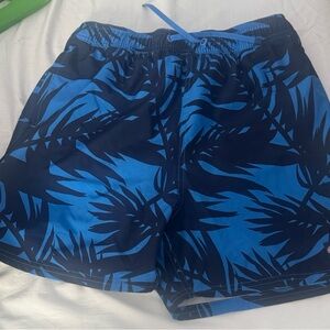VINEYARD VINES BOYS Blue Palm Print Swim Shorts